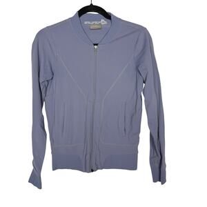 Athleta XSmall XS Light Purple Gray Bombtastic Knit Bomber Jacket Stretch Nylon